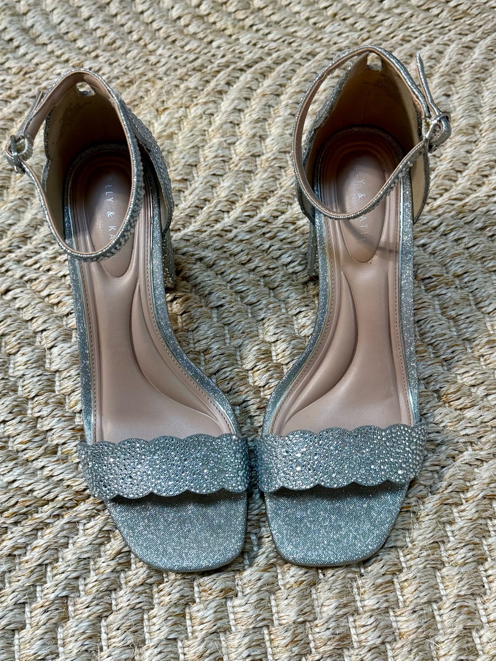 Kelly & Katie Silver Scalloped Ankle-Strap Block Heels